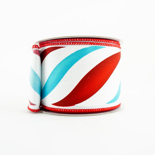 RIBBON 2.5X10YDS SWIRL CANDY RED, WHITE AND TURQUOISE