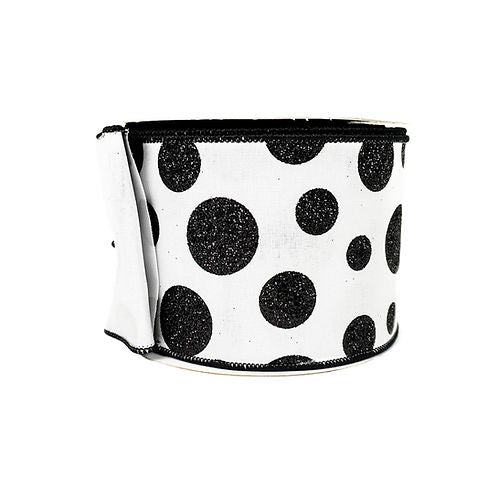 RIBBON 10YDS GLITTER RANDOM DOTS BLACK (2 SIZES)