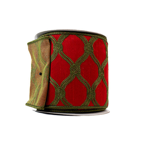 RIBBON DIAMOND EMB 4X10YDS RED AND GREEN