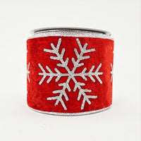 RIBBON VELVET SNOWFLAKE GLITER 4in x 10yd RED AND SILVER