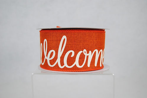 WELCOME RIBBON 2.5X10YDS RUST AND WHITE