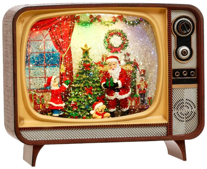 Santa TV Holiday Scene with LED - 8 x 7 Inches