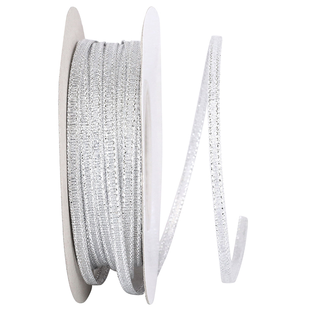 Silver 1/8 Inch Woven Shimmer Ribbon for Bows and Wreaths