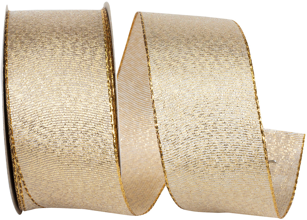 Gold 1-1 2 Inch Glimmer Wired Edge Ribbon for Wreaths & Bows