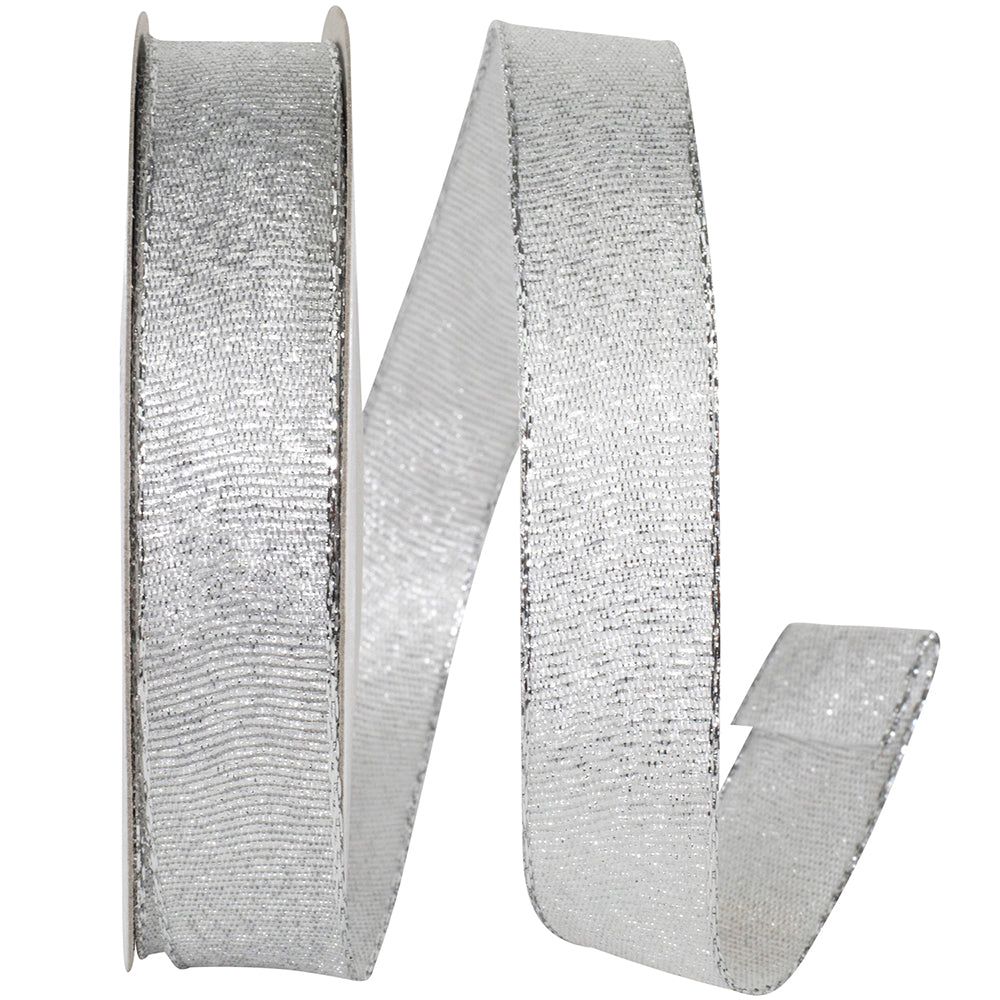 Glimmer Wired Edge Ribbon Silver 5/8 Inch for Wreaths