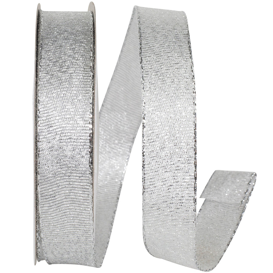 Glimmer Wired Edge Ribbon Silver 5/8 Inch for Wreaths
