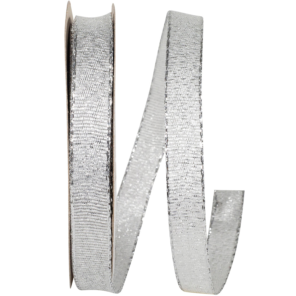 Glimmer Wired Edge Ribbon Silver 3/8 Inch for Wreaths