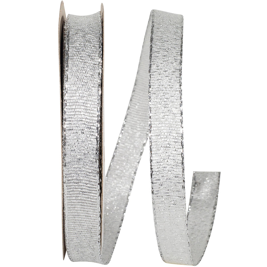 Glimmer Wired Edge Ribbon Silver 3/8 Inch for Wreaths