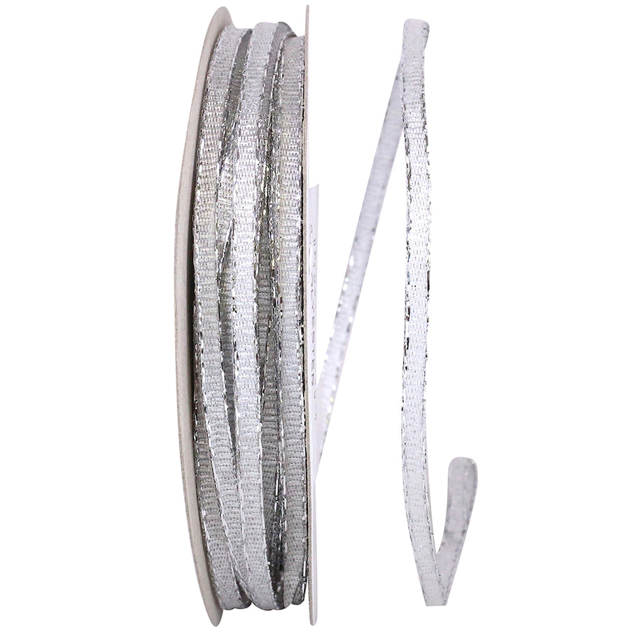 Glimmer Wired Edge Ribbon Silver 1/8 Inch for Wreaths