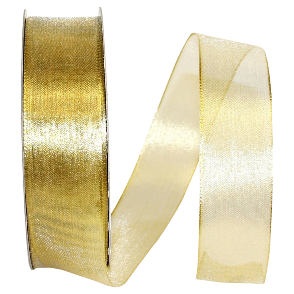 Gold Mesh Wired Edge Ribbon 1-1/2 Inch for Wreaths