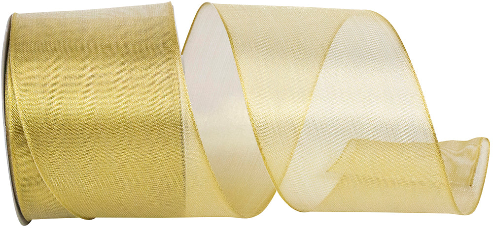 Gold Mesh Wired Edge Ribbon 2-1/2 Inch for Wreaths and Bows