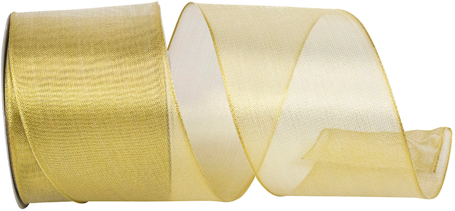 Gold Mesh Wired Edge Ribbon 2-1/2 Inch for Wreaths and Bows