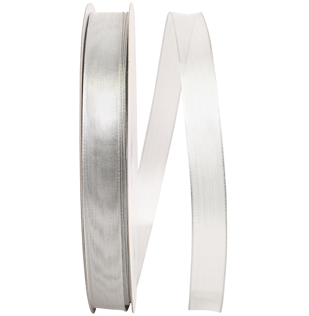Silver 7/8 Inch Mesh Wired Edge Ribbon for Wreaths and Bows