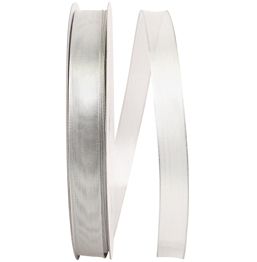 Silver 7/8 Inch Mesh Wired Edge Ribbon for Wreaths and Bows