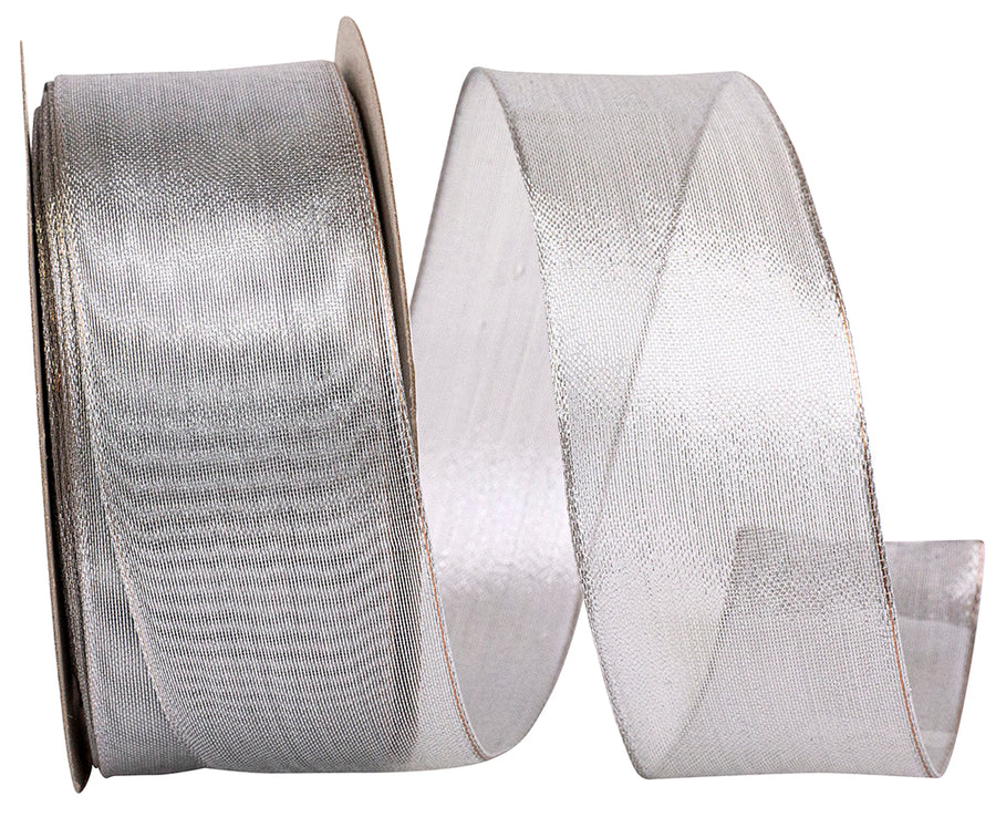 Silver 1-1/2 Inch Mesh Wired Edge Ribbon for Wreaths