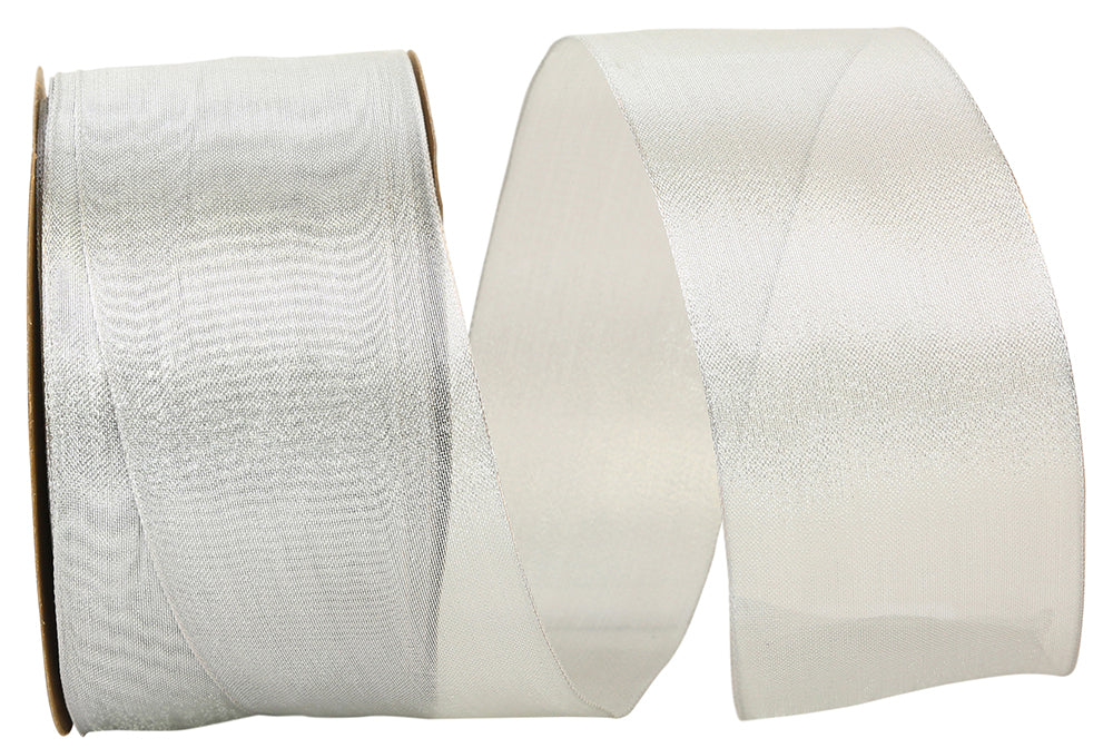Silver 2-1/2 Inch Mesh Wired Edge Ribbon for Wreaths and Bows