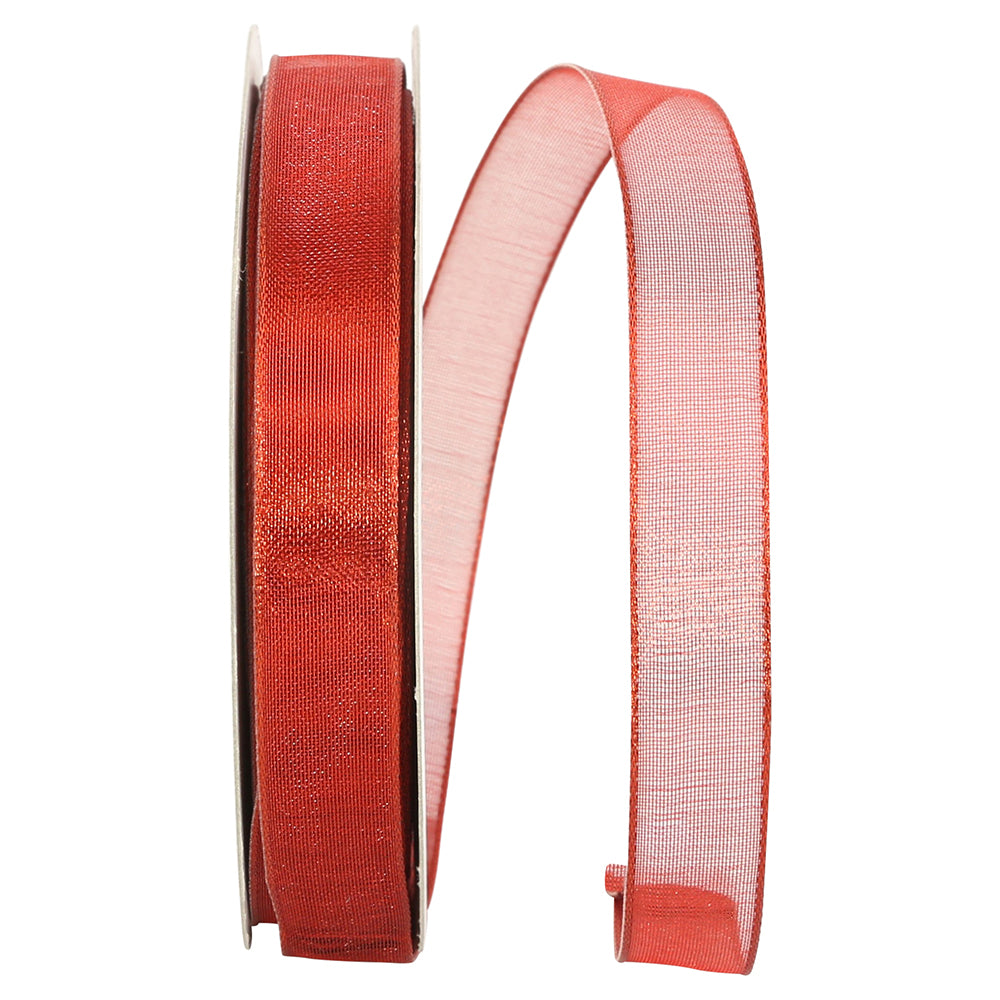 Red 5/8 Inch Metallic Wired Edge Ribbon for Wreaths