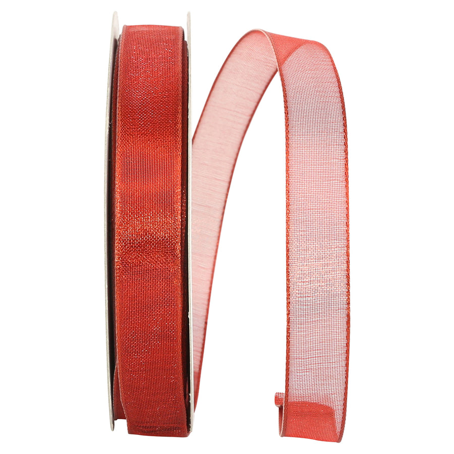 Red 5/8 Inch Metallic Wired Edge Ribbon for Wreaths