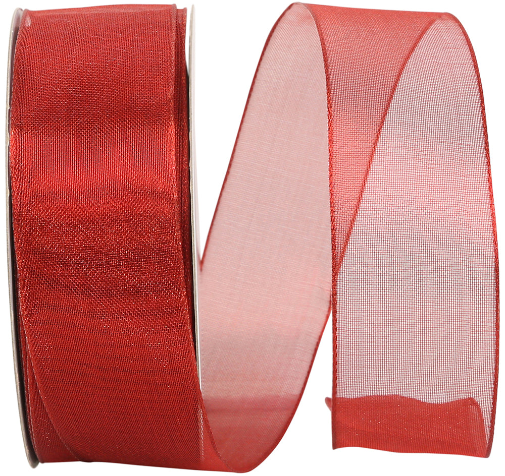 Red Mesh Metallic Wired Edge Ribbon 1-1/2 Inch for Bows