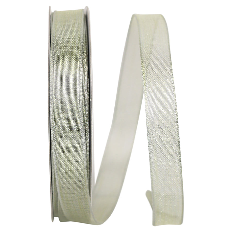 Mesh Metallic Wired Edge Ribbon Platinum 5/8 Inch for Bows
