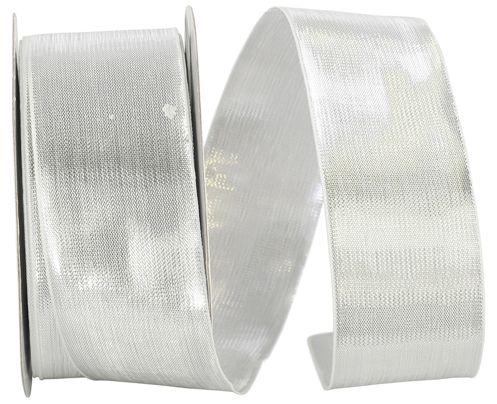 Silver Woven Metallic Ribbon 1-1/2 Inch for Wreaths and Bows