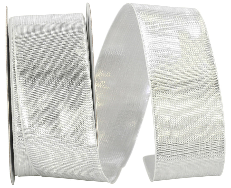 Silver Woven Metallic Ribbon 1-1/2 Inch for Wreaths and Bows