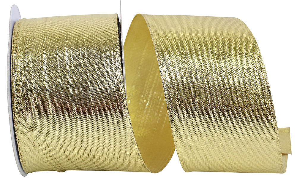 Gold Metallic Woven Glimmer Wired Edge Ribbon 2-1/2 Inch