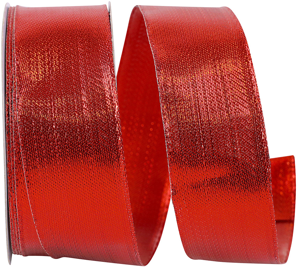 Red 1-1/2 Inch Metallic Woven Wired Edge Ribbon