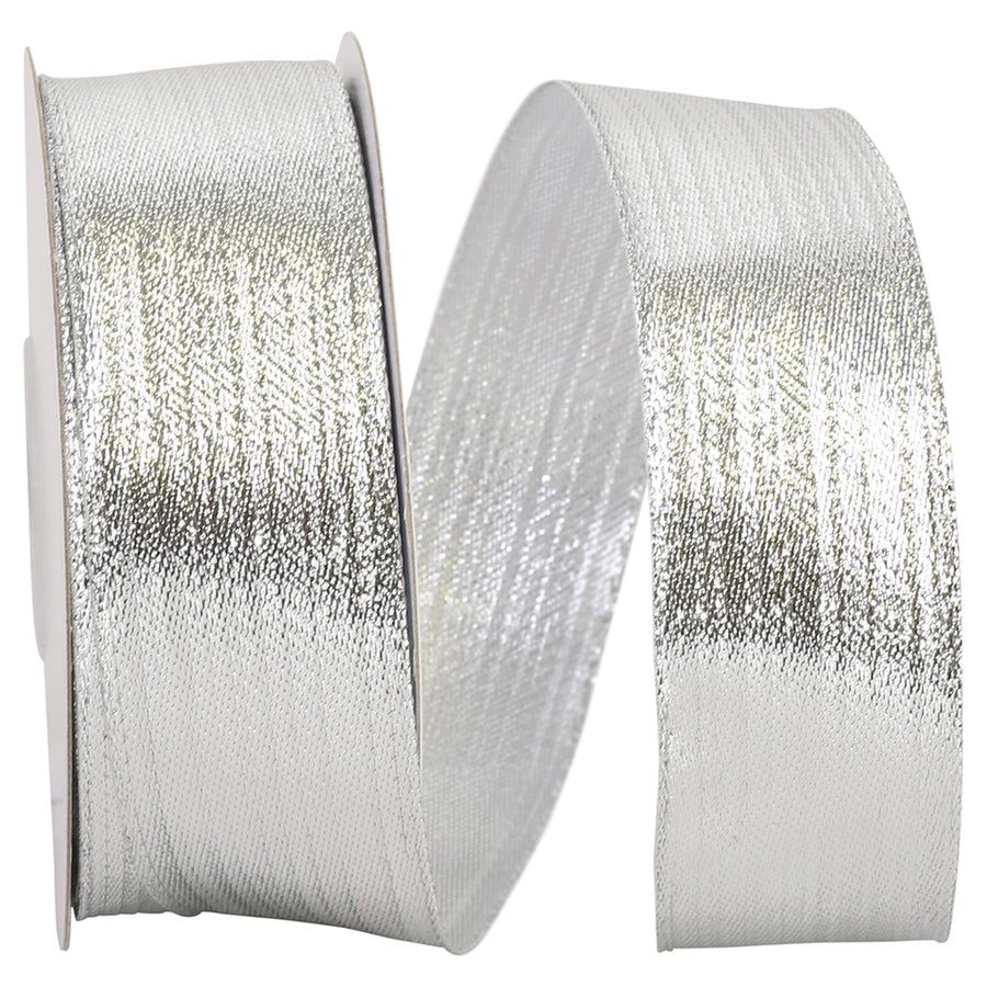 Silver 1-1/2 Inch Metallic Woven Glimmer Ribbon