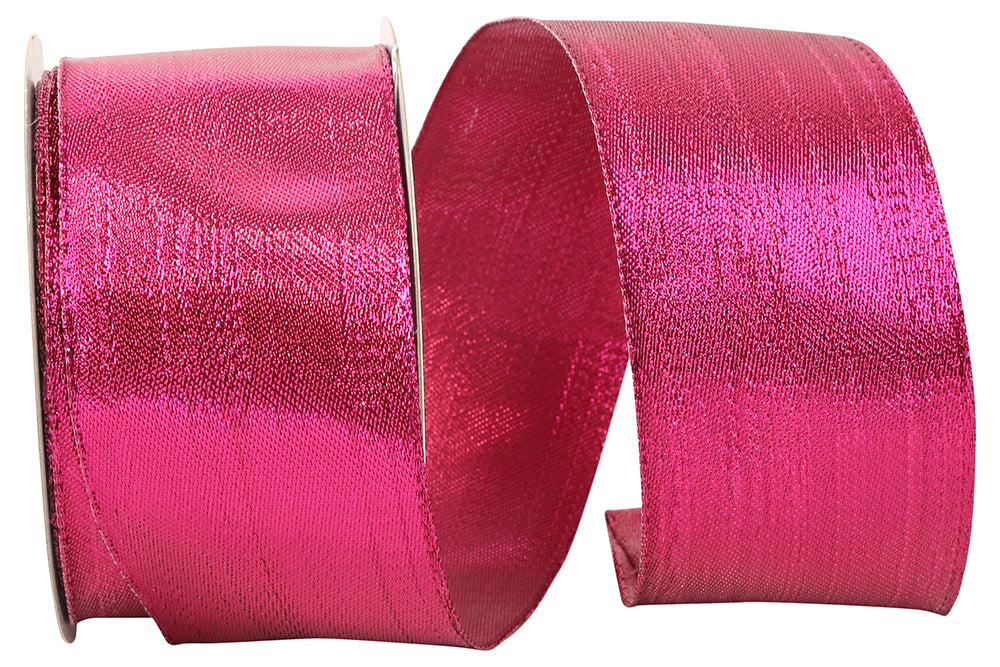 Fuchsia Wired Edge Ribbon 2-1/2 Inch Metallic Woven Glimmer
