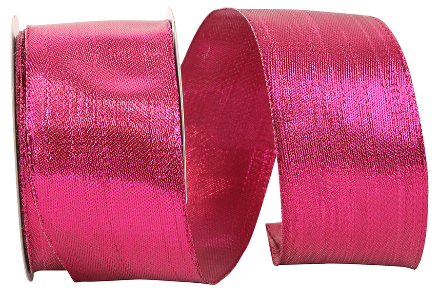 Fuchsia Wired Edge Ribbon 2-1/2 Inch Metallic Woven Glimmer