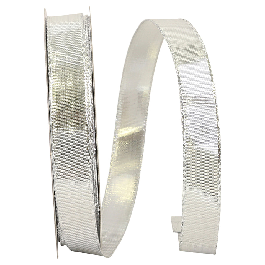 Silver 5/8 Inch Wired Edge Metallic Ribbon for Wreaths