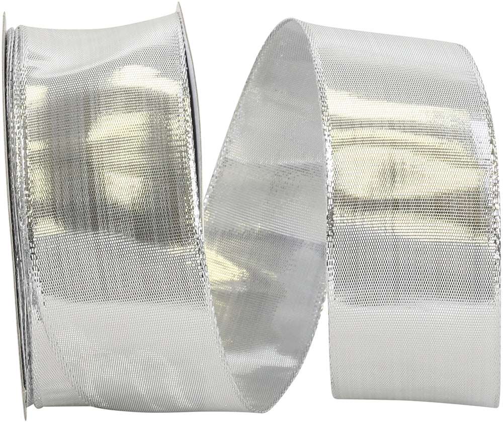 Silver 1-1/2 Inch Metallic Wired Edge Ribbon for Bows