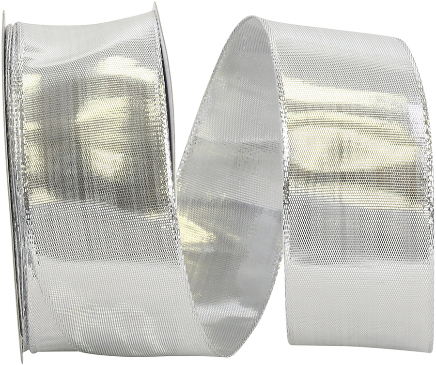 Silver 1-1/2 Inch Metallic Wired Edge Ribbon for Bows