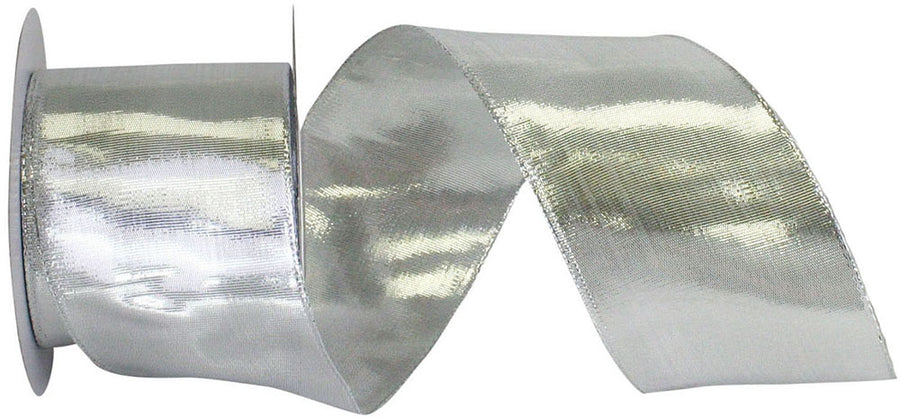 Silver 2-1/2 Inch Metallic Wired Edge Ribbon for Wreaths