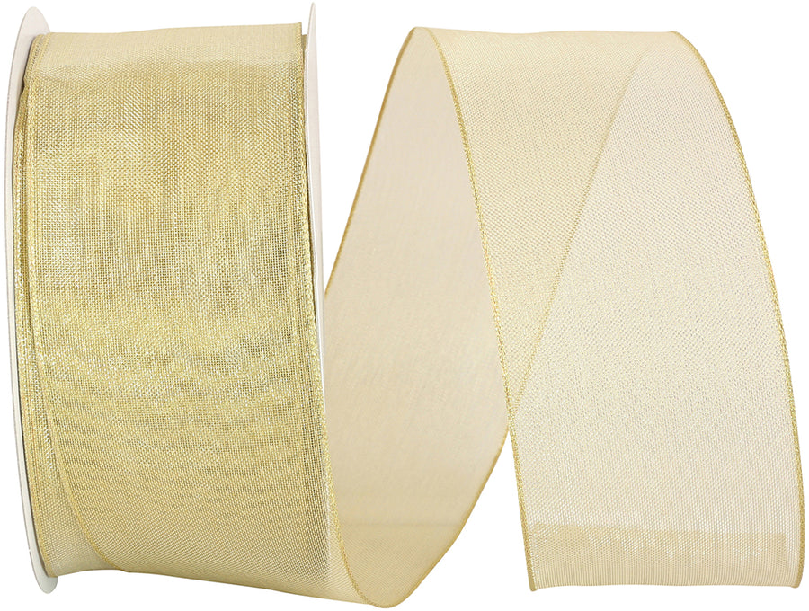Gold 2-1/2 Inch Metallic Wired Edge Ribbon for Wreaths