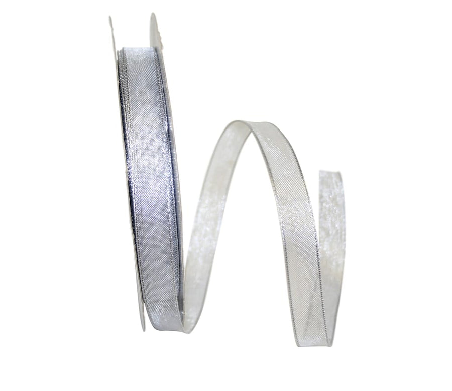 Silver 5/8 Inch Metallic Wired Edge Ribbon for Bows