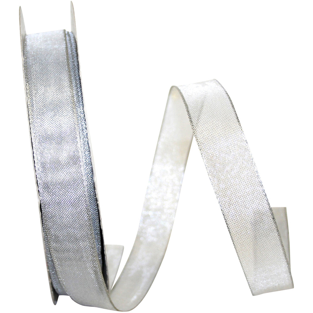 Silver Mesh Metallic Wired Edge Ribbon 7/8 Inch for Bows