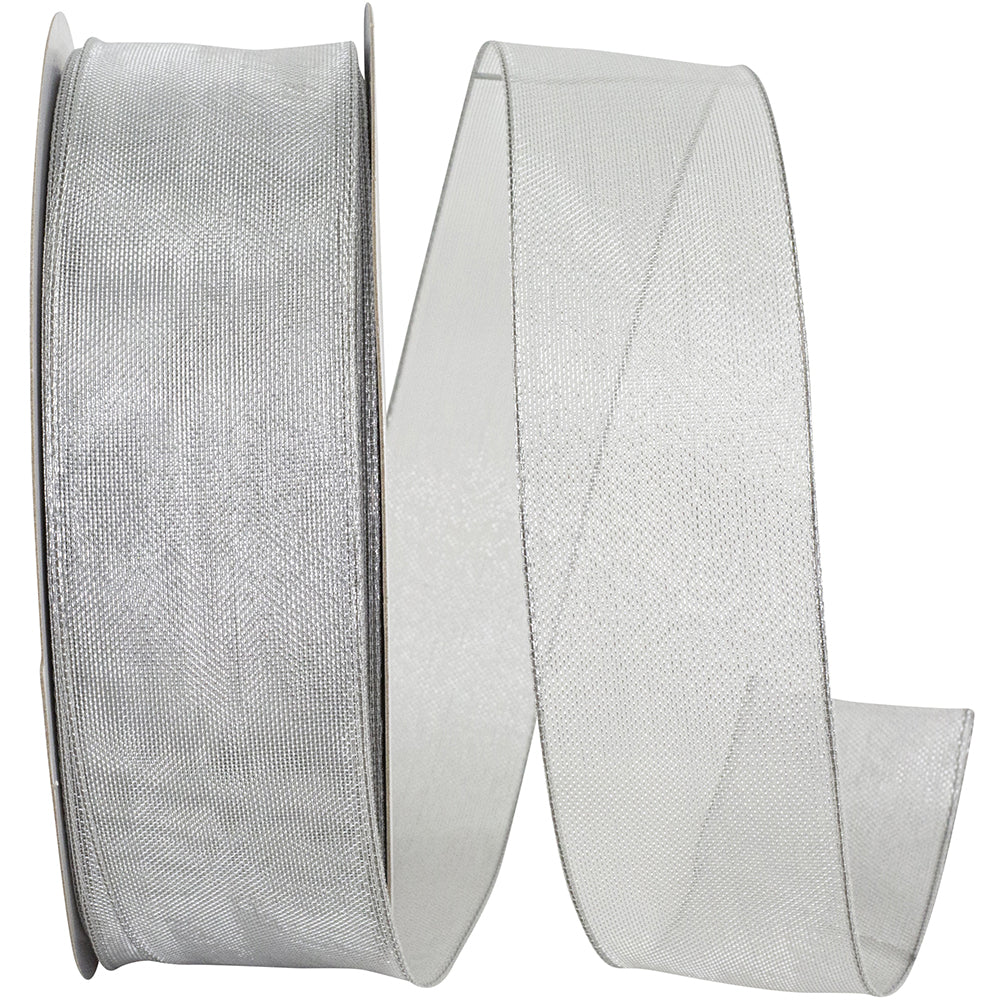 Silver Mesh Metallic Wired Edge Ribbon 1-1/2 Inch for Bows