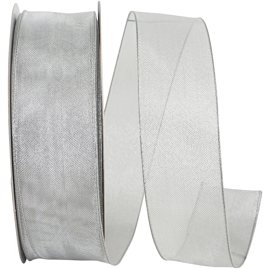 Silver Mesh Metallic Wired Edge Ribbon 1-1/2 Inch for Bows