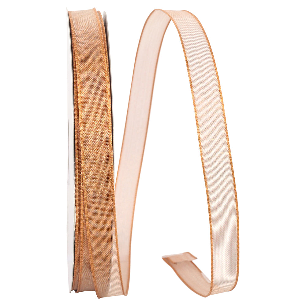 Copper Mesh Metallic Wired Edge Ribbon 5/8 Inch 50 Yards