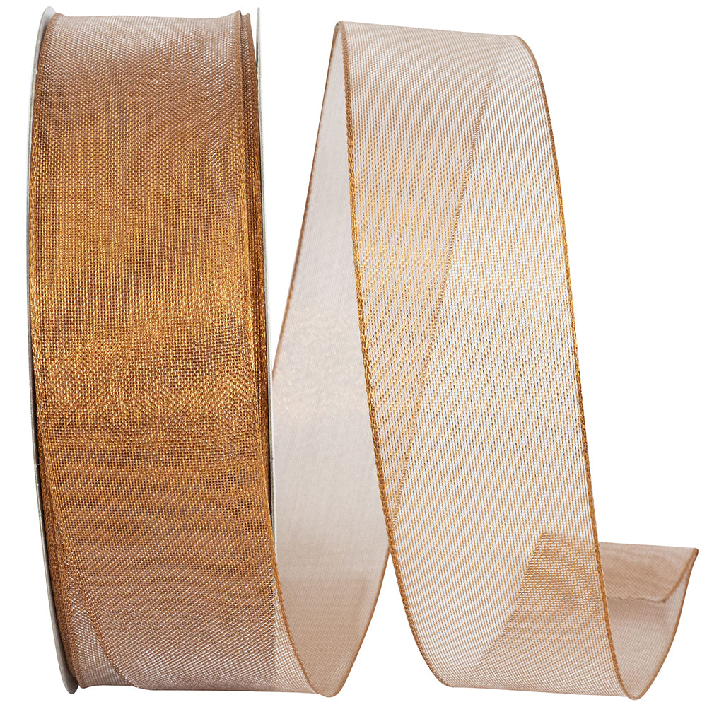 Copper Mesh Metallic Wired Edge Ribbon 1-1/2 Inch for Bows