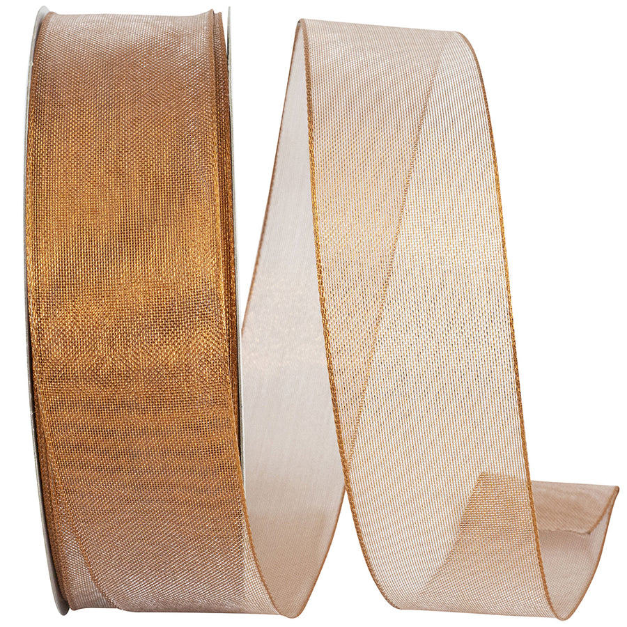 Copper Mesh Metallic Wired Edge Ribbon 1-1/2 Inch for Bows
