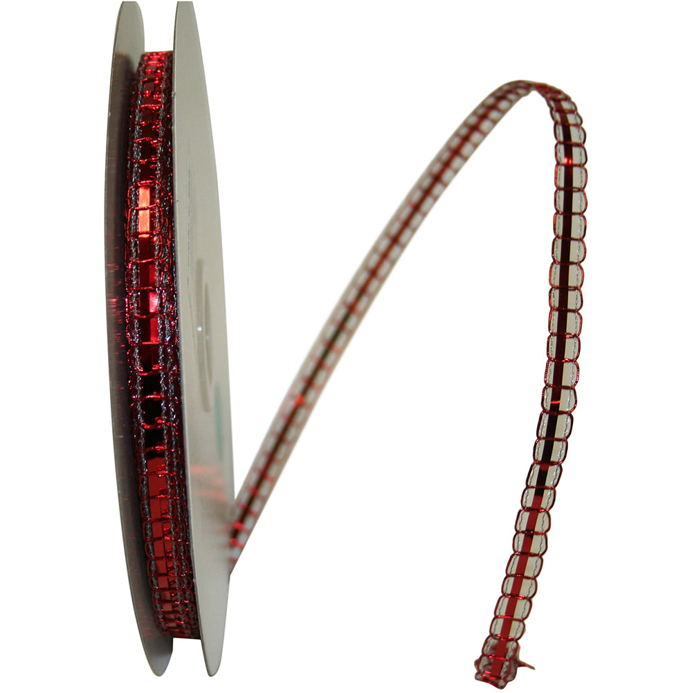 Red Metallic Picot Wired Edge Ribbon 1/4 Inch for Bows