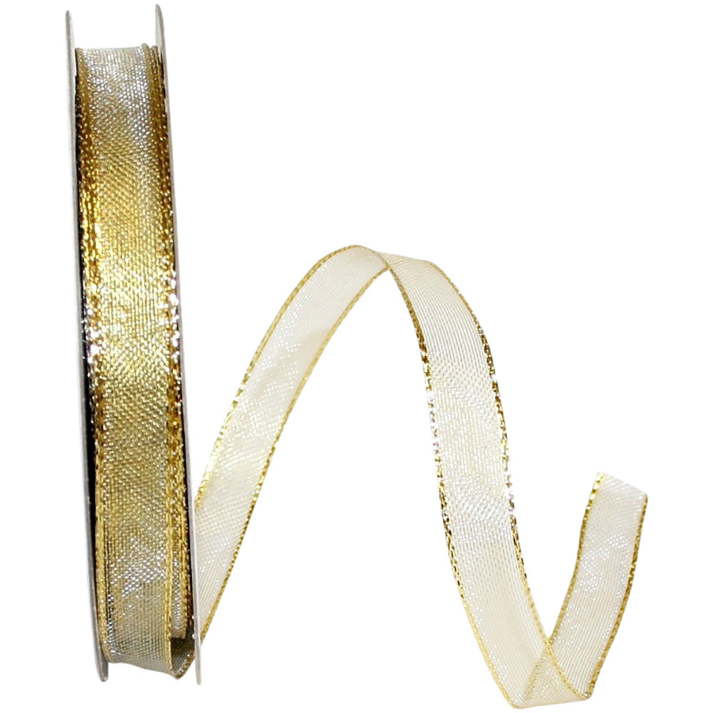 Gold Woven Mesh Wired Edge Ribbon 5/8 Inch for Wreaths