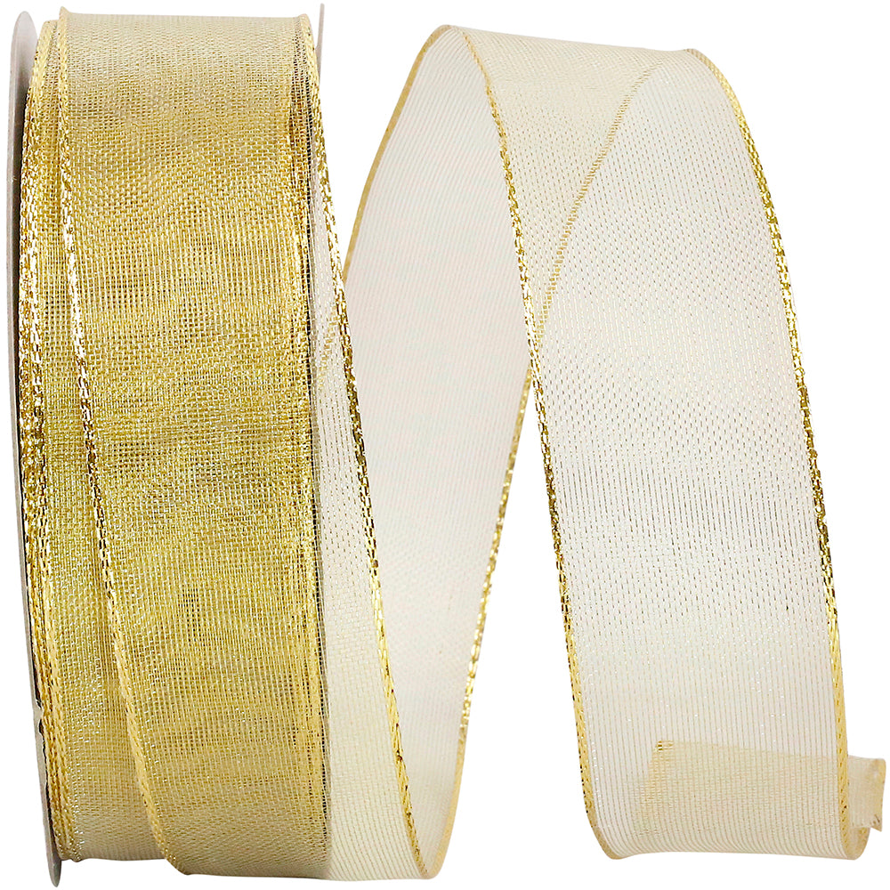 Gold Woven Mesh Wired Edge Ribbon 1-1/2 Inch for Bows