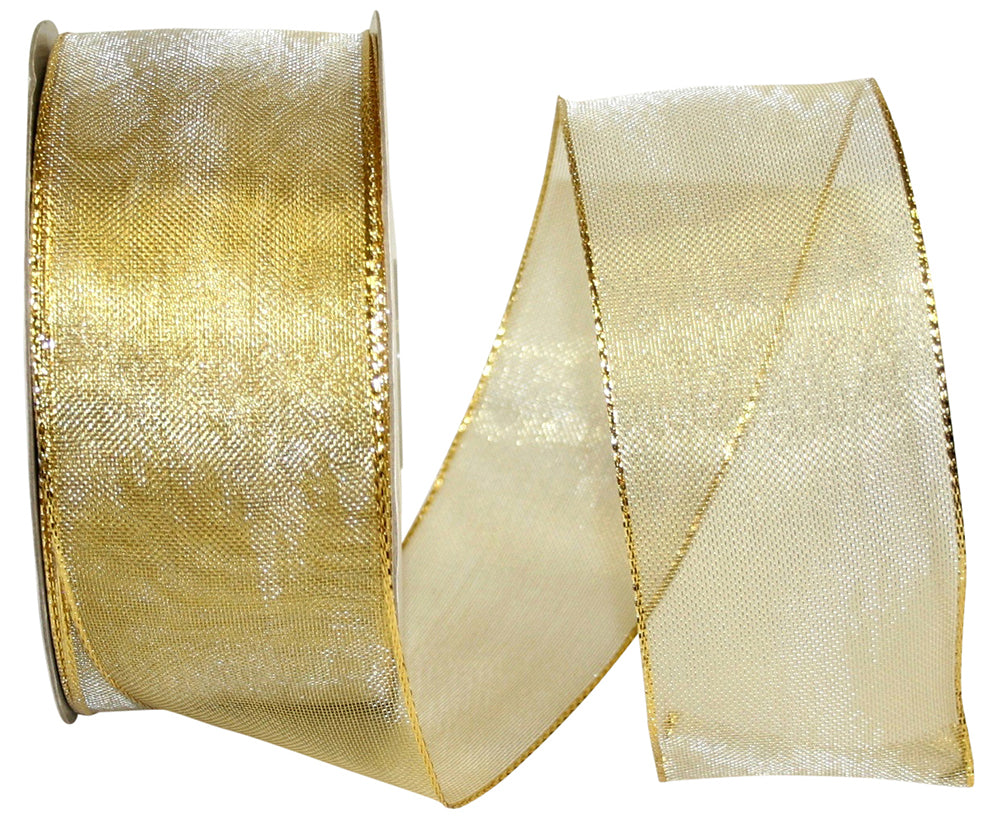 Gold Woven Mesh Wired Edge Ribbon 2-1/2 Inch for Bows