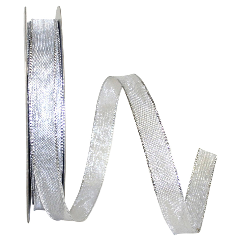 Silver 5/8 Inch Wired Edge Woven Mesh Ribbon for Bows