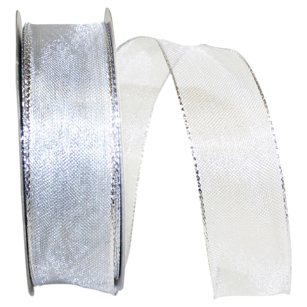 Silver 1-1/2 Inch Woven Mesh Wired Edge Ribbon