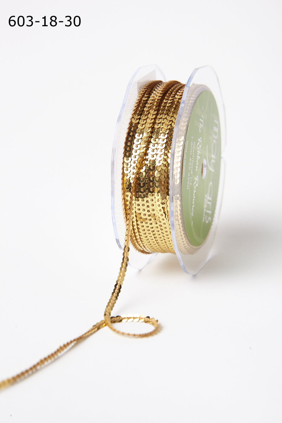 1/8 Inch Mini Sequin Single Strand Ribbon – 603-18-30 GOLD